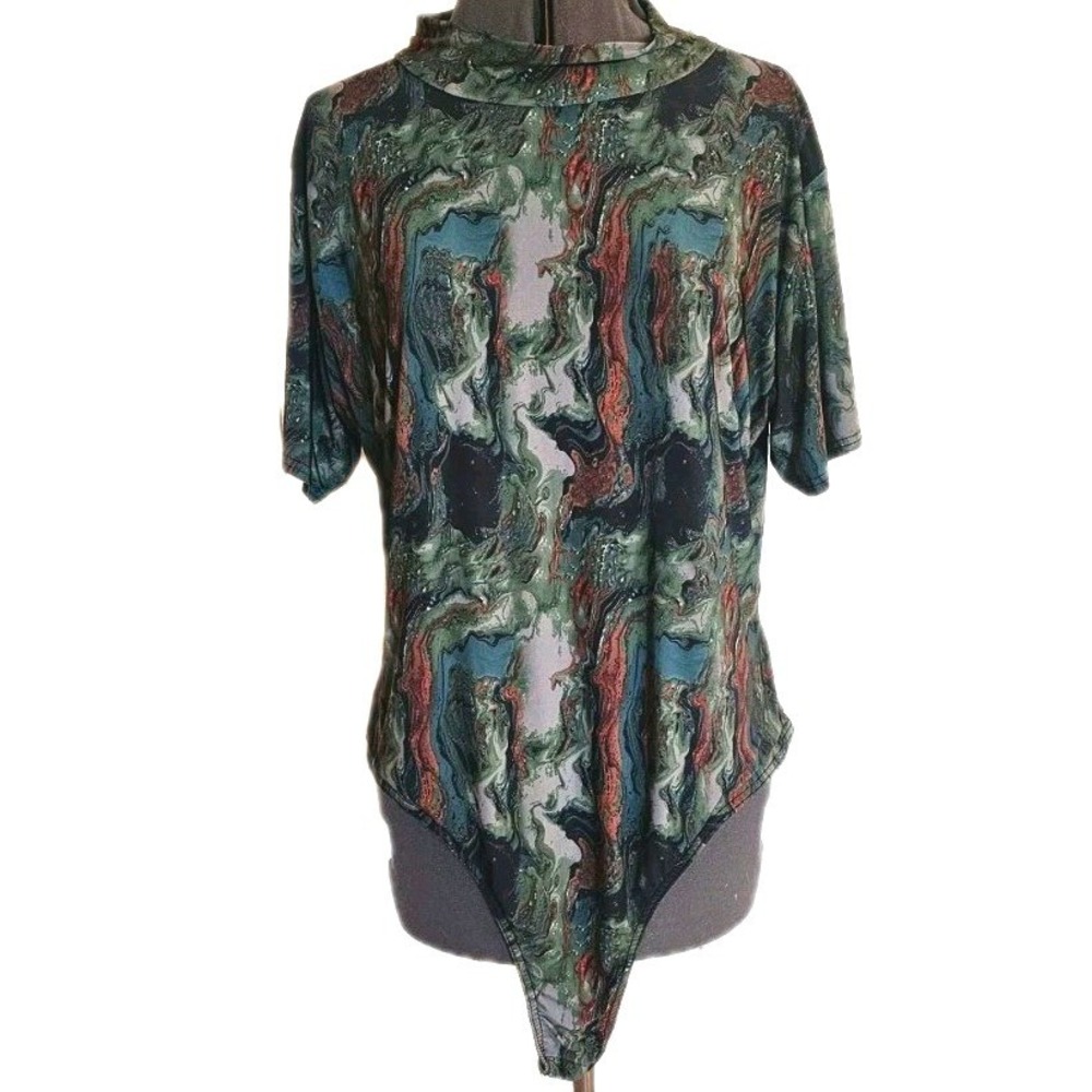 Pretty little liars Bodysuit Size 20 Green Marble Allover Print Mock‎ Neck